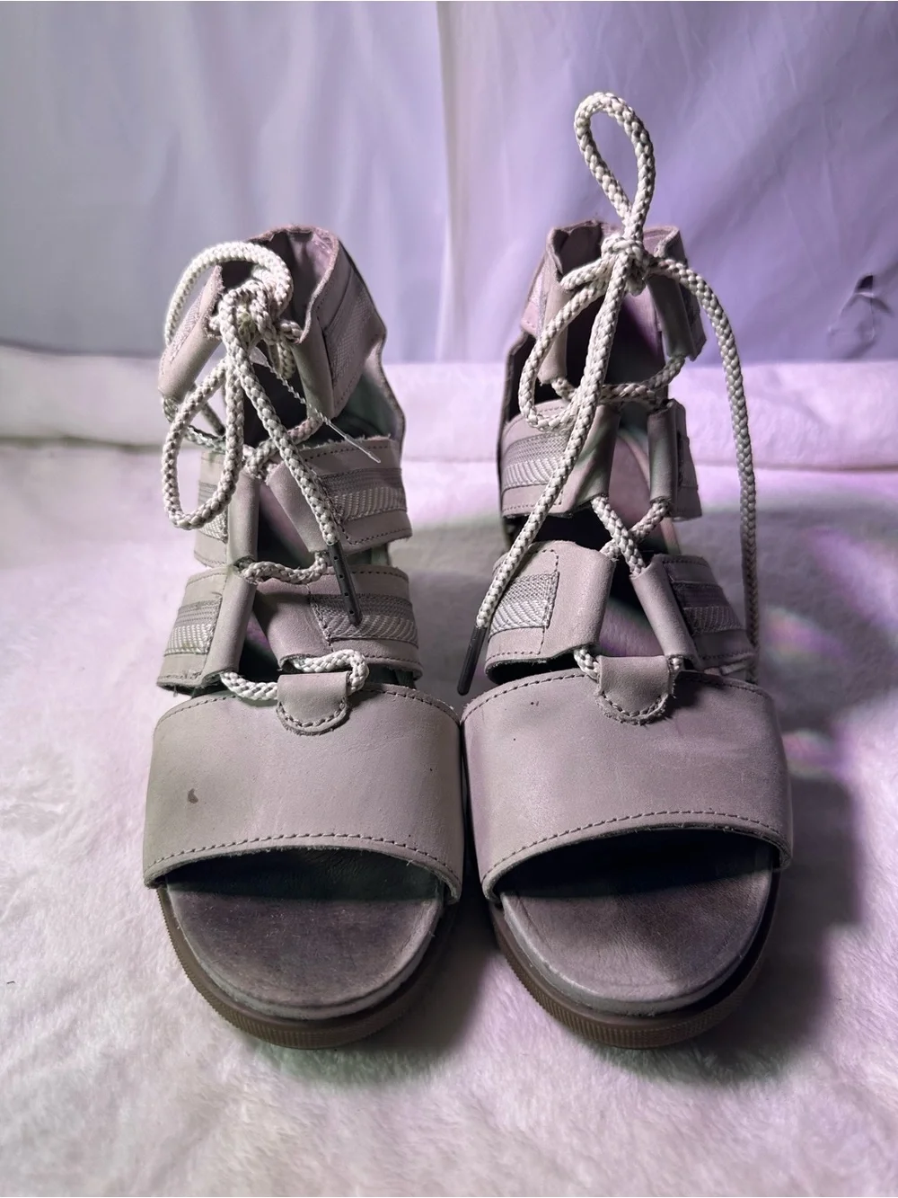 Sorel Beige Lace-Up Wedge Sandals